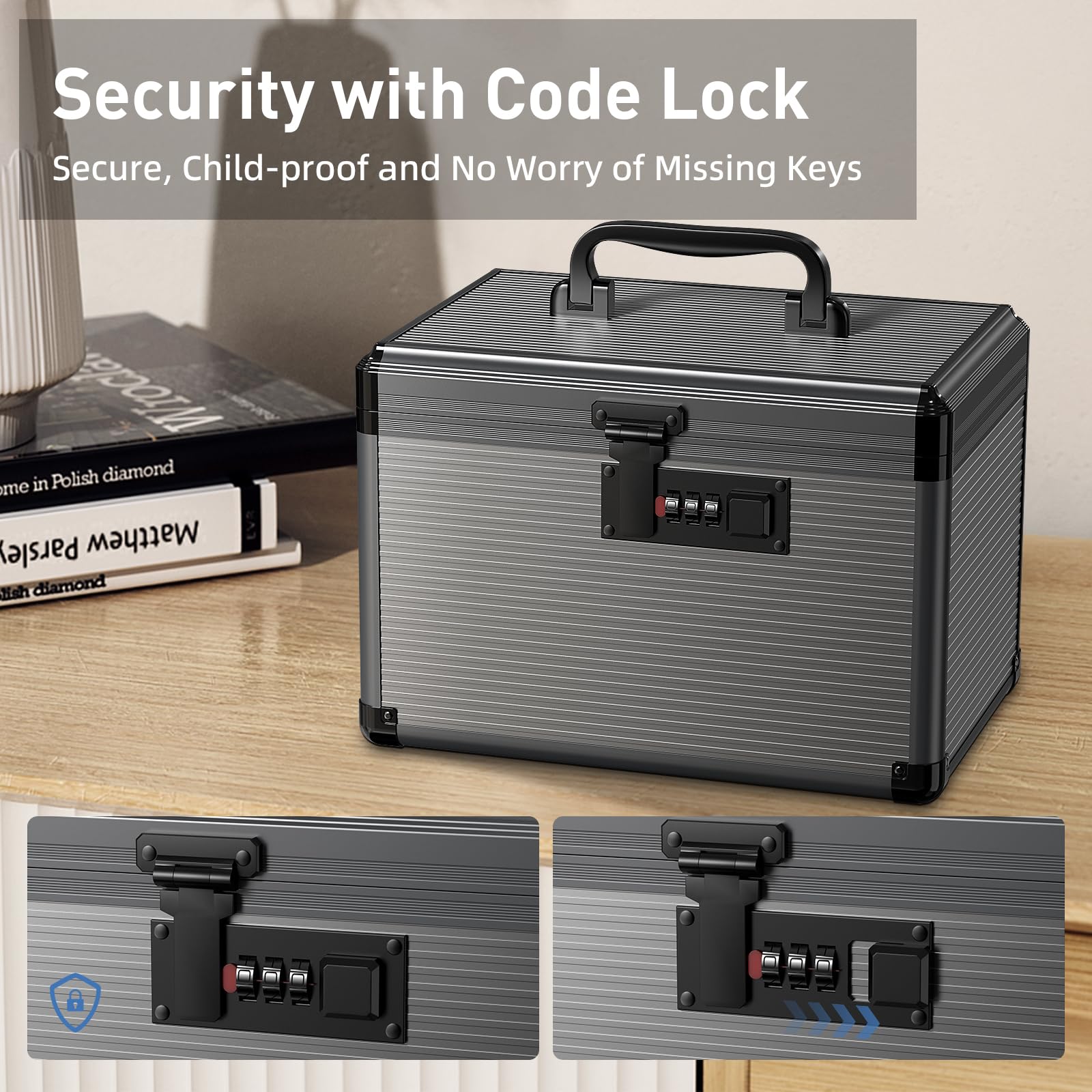 Lockbako detalle de materiales aleación de aluminio y MDF resistente