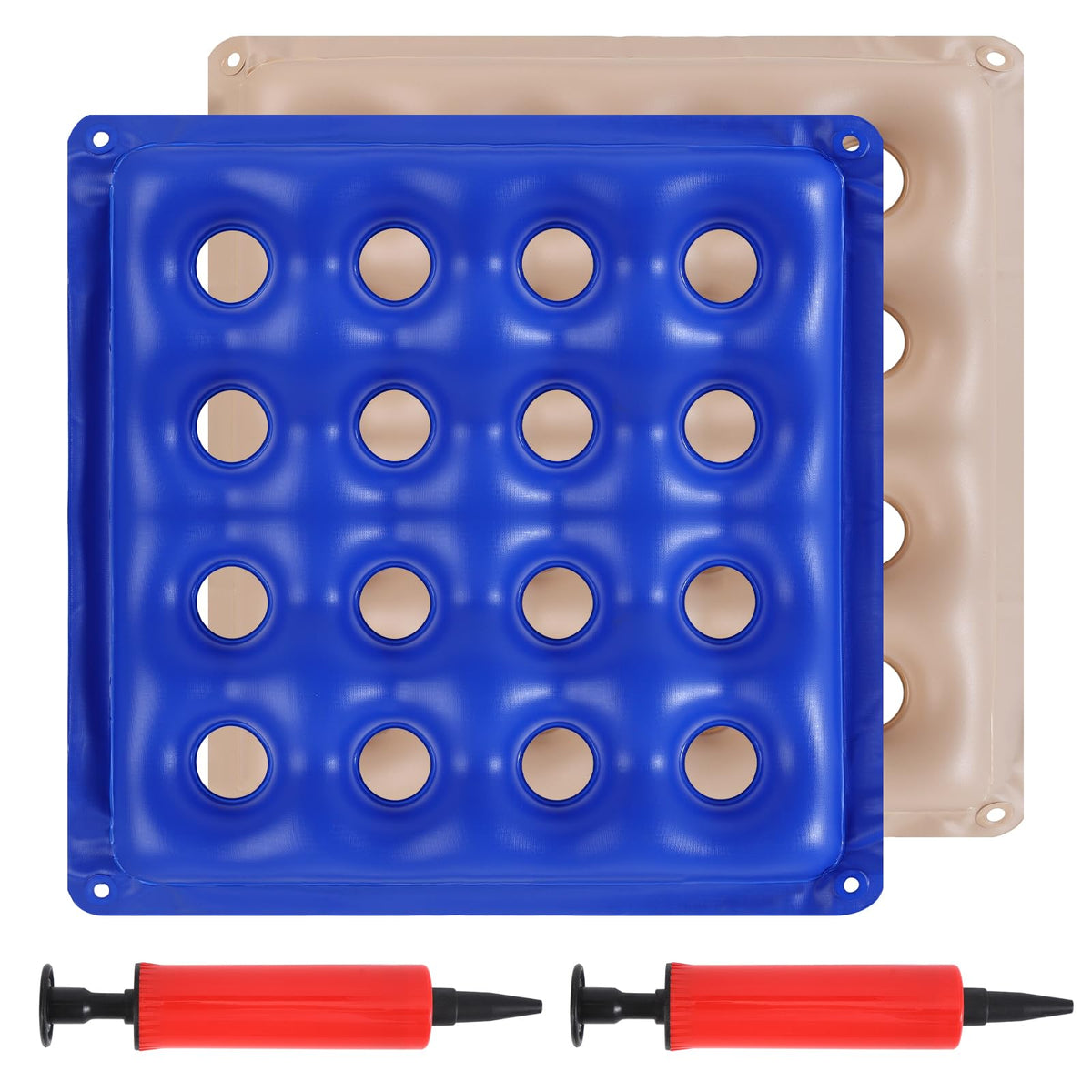 LOEKEAH cojín inflable frontal mostrando su forma y beneficio de disipar presión
