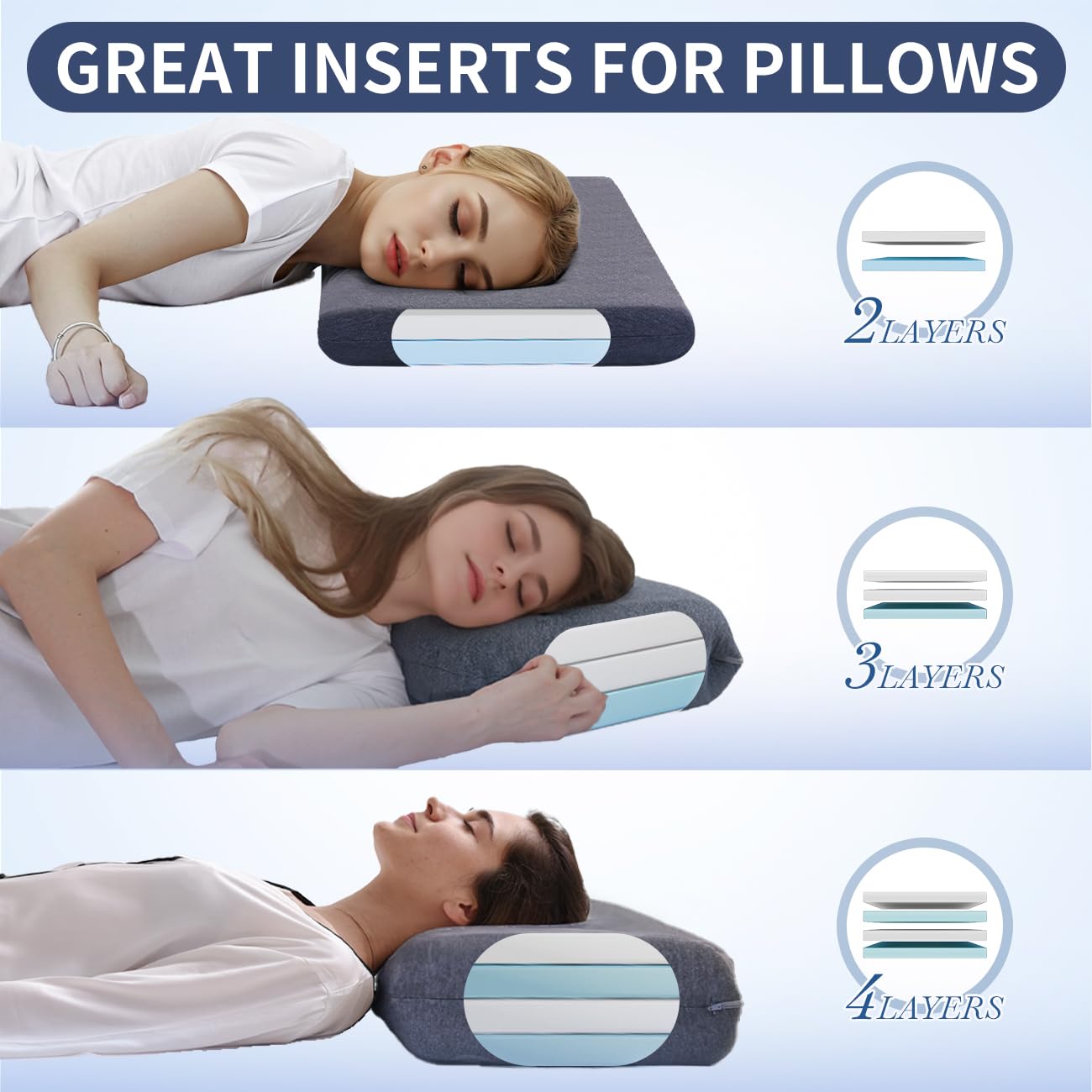 LOFE capa colocada dentro de una almohada en uso