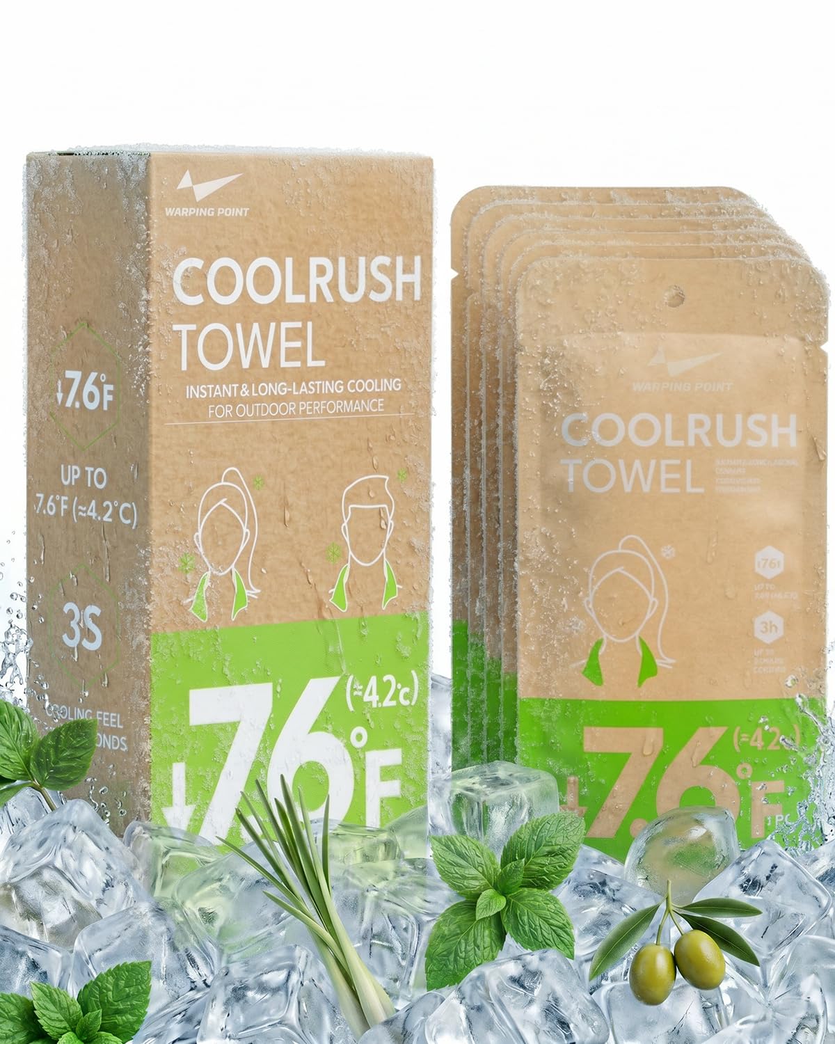 LOJIUMA empaque frontal del pack de toallas CoolRush mostrando 10 unidades, práctica portabilidad