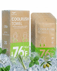 LOJIUMA empaque frontal del pack de toallas CoolRush mostrando 10 unidades, práctica portabilidad