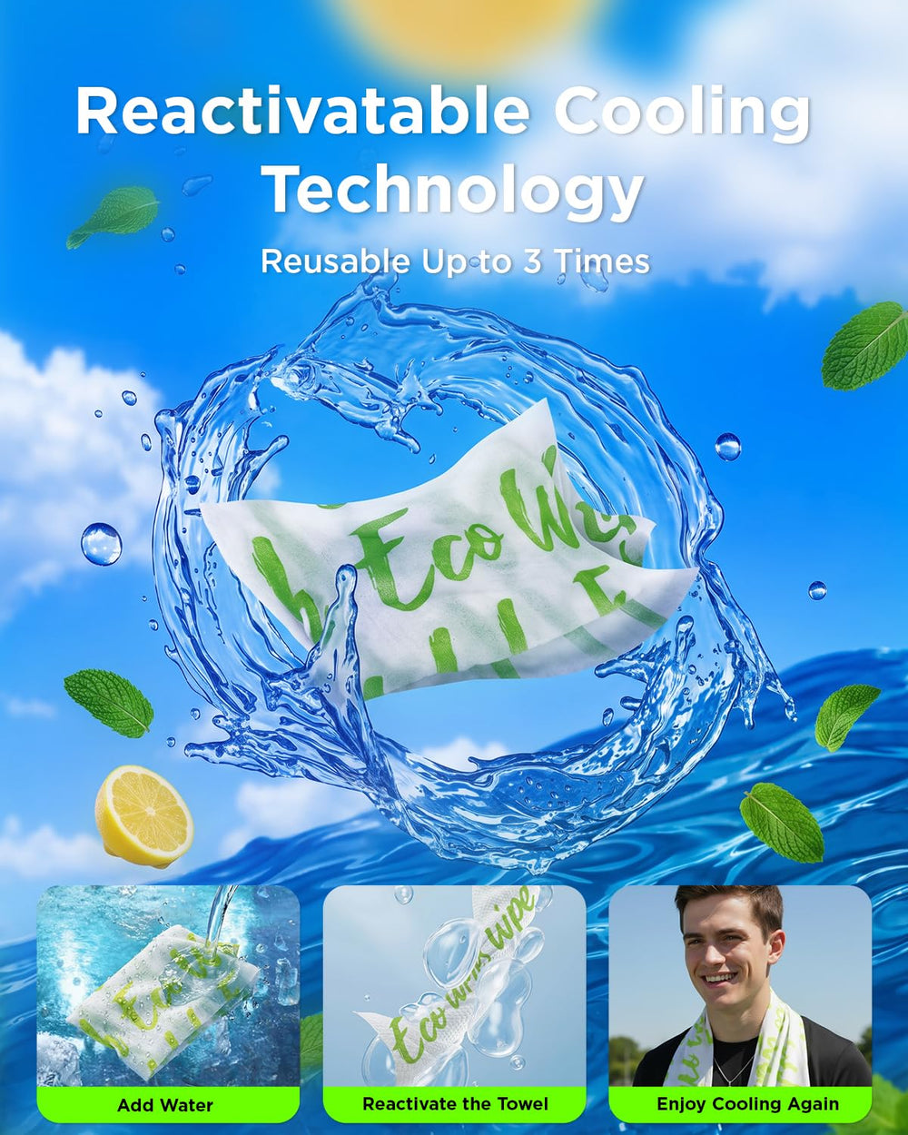 Comparación de tamaño de la toalla CoolRush LOJIUMA en manos, tamaño extra para cuerpo entero