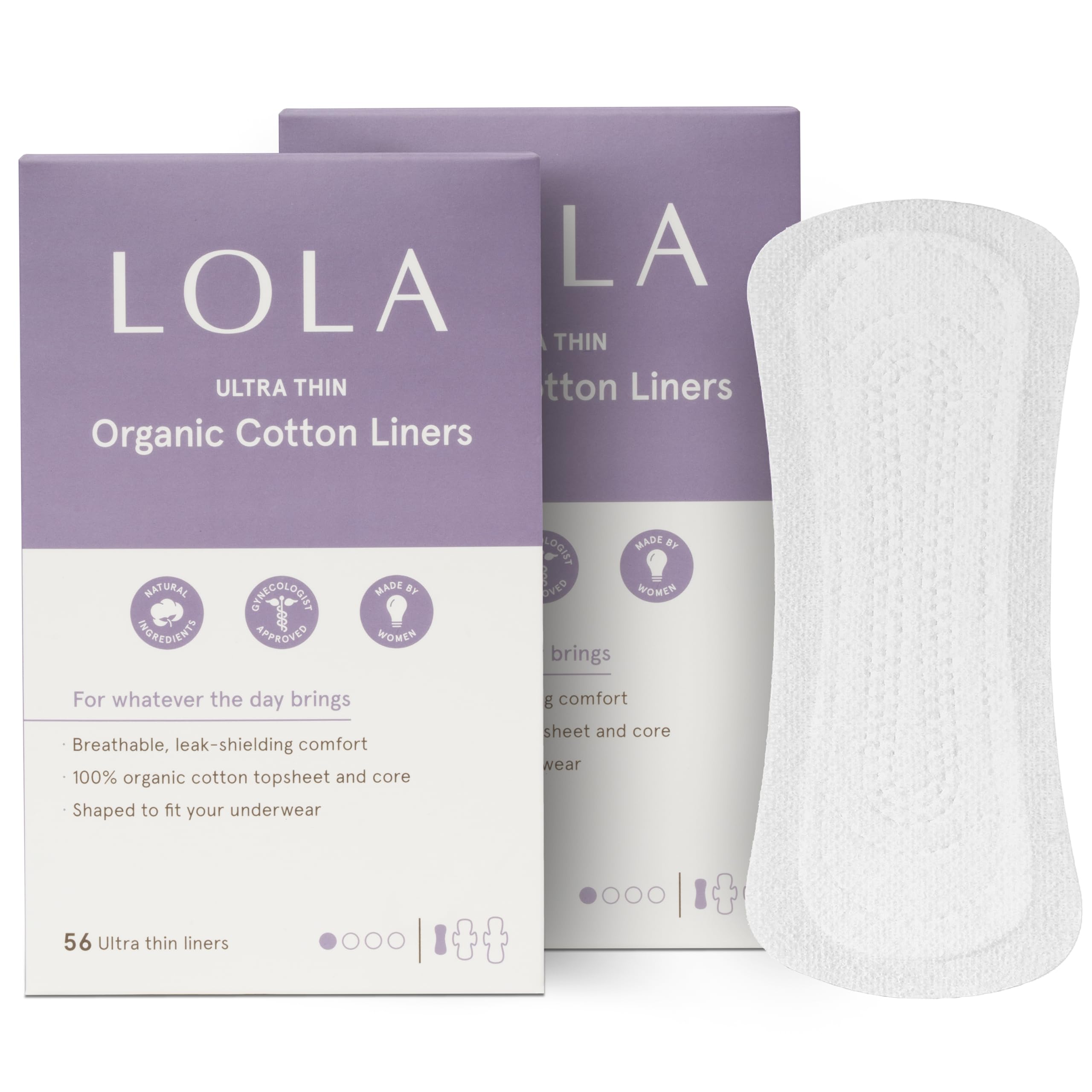 LOLA embalaje frontal mostrando cantidad y diseño, comodidad inmediata