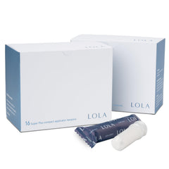 LOLA paquete frontal mostrando 32 tampones super plus y protección confiable