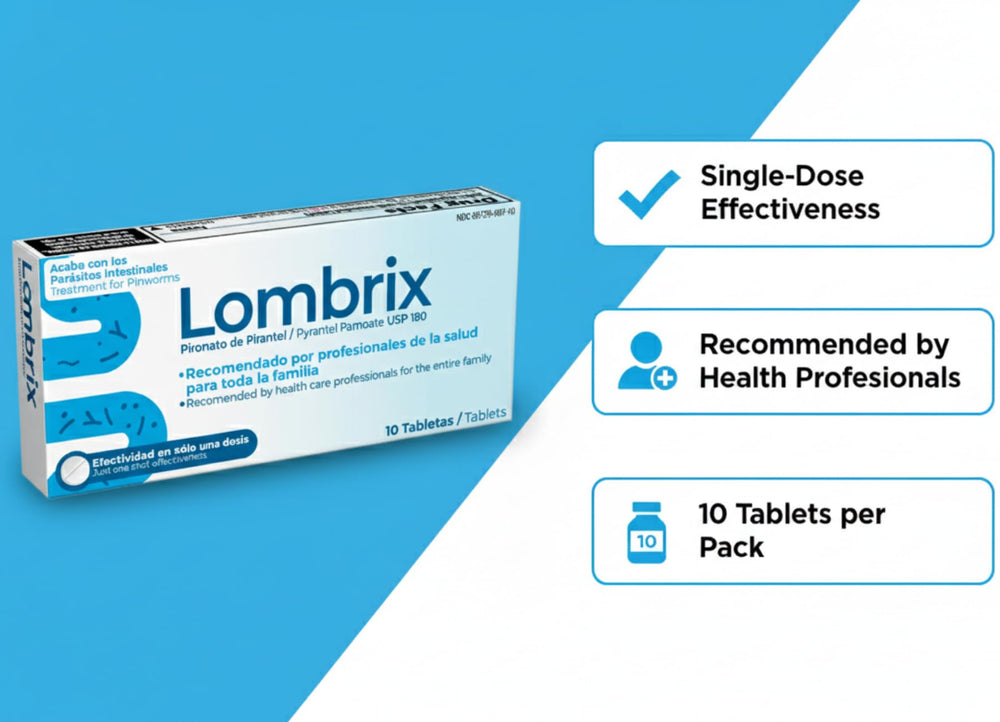 Lombrix guía de dosificación abierta con tabla de peso, instrucción segura y clara.