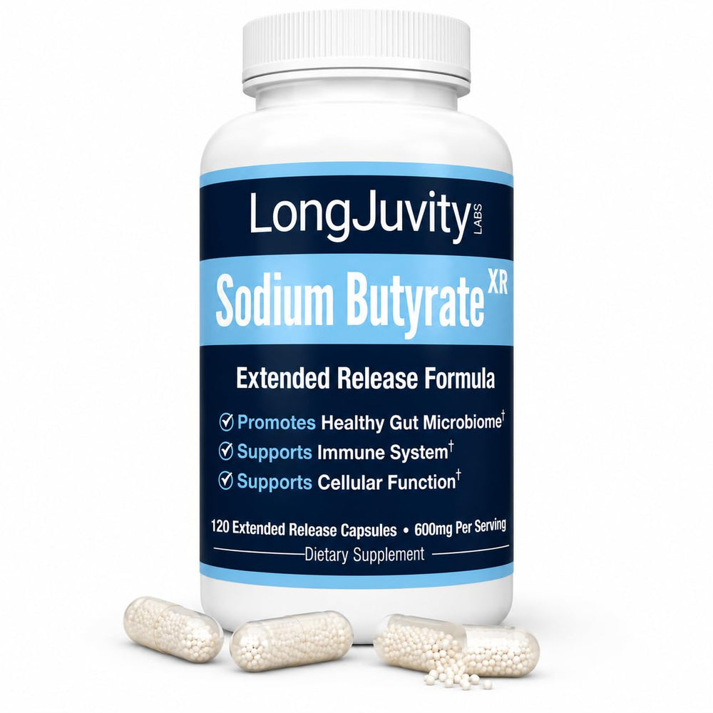 LongJuvity Labs frente del envase mostrando la marca y beneficios digestivos