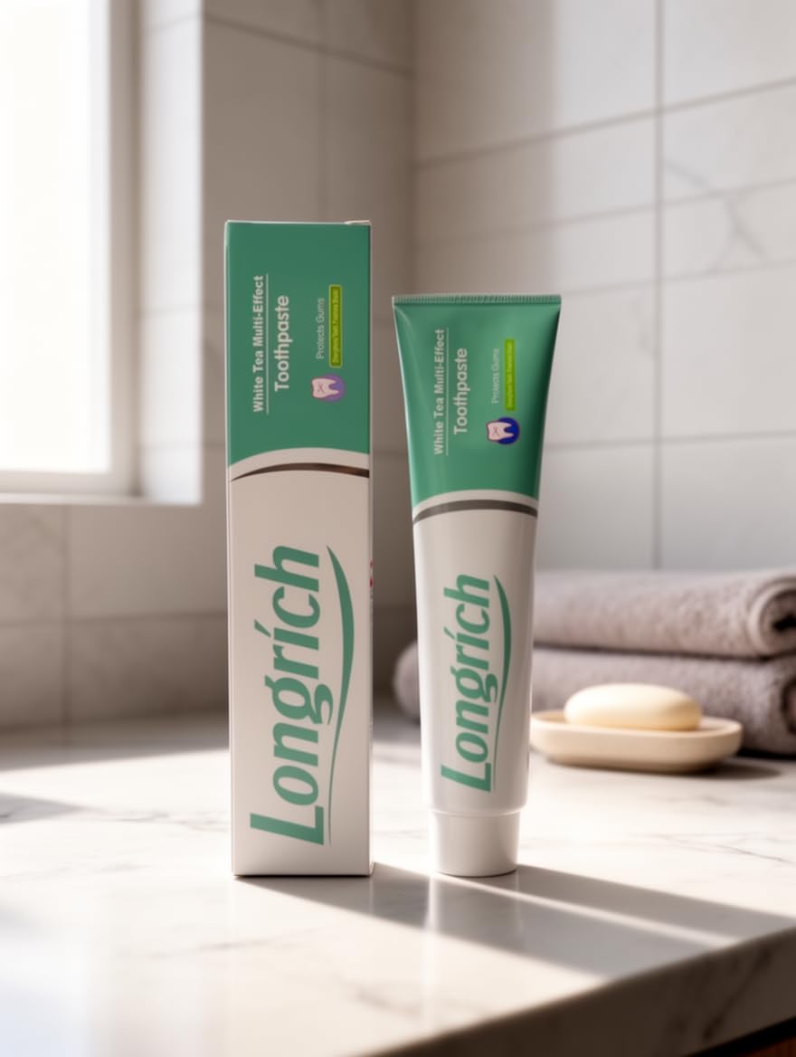 Longrich detalle de la etiqueta que resalta té blanco y calidad
