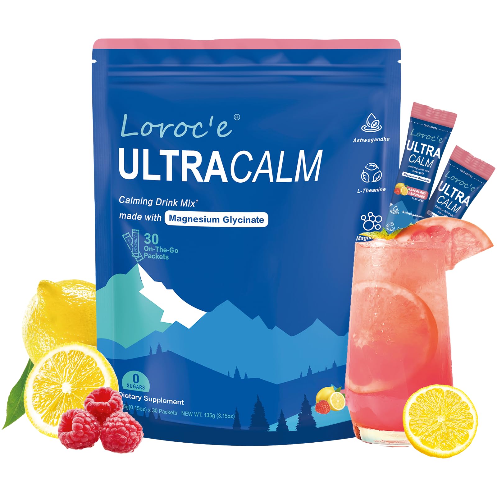 Loroc'e paquete frontal mostrando marca y sabor frambuesa limón, ideal para relajación