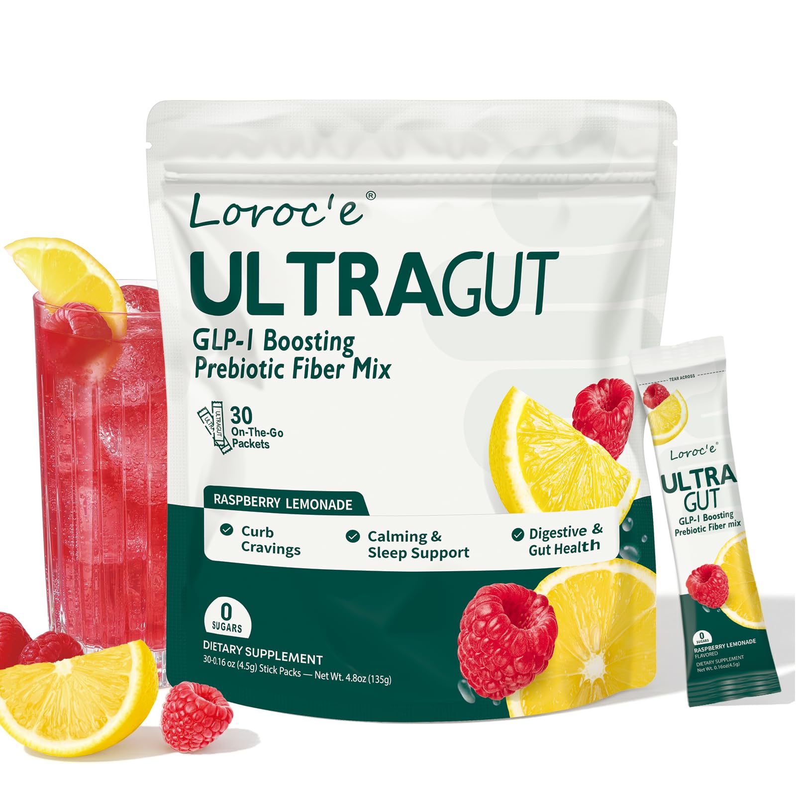 Loroc'e ULTRAGUT frente del empaque mostrando 30 sobres y beneficio práctico