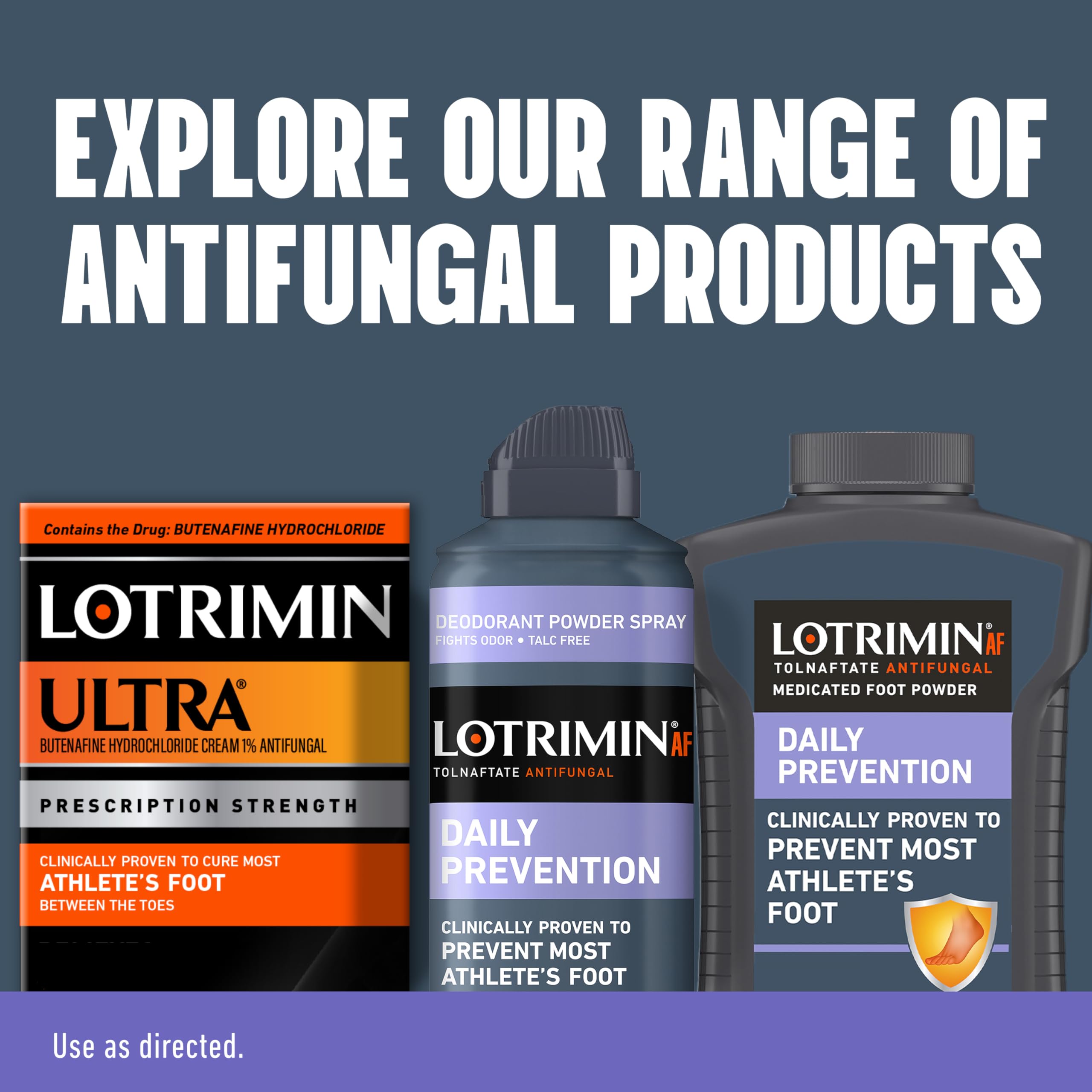 Spray Lotrimin aplicado entre dedos para prevenir humedad