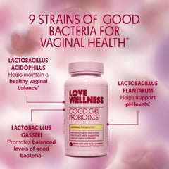Love Wellness botella abierta con cápsulas, resaltando la cantidad de 30 dosis