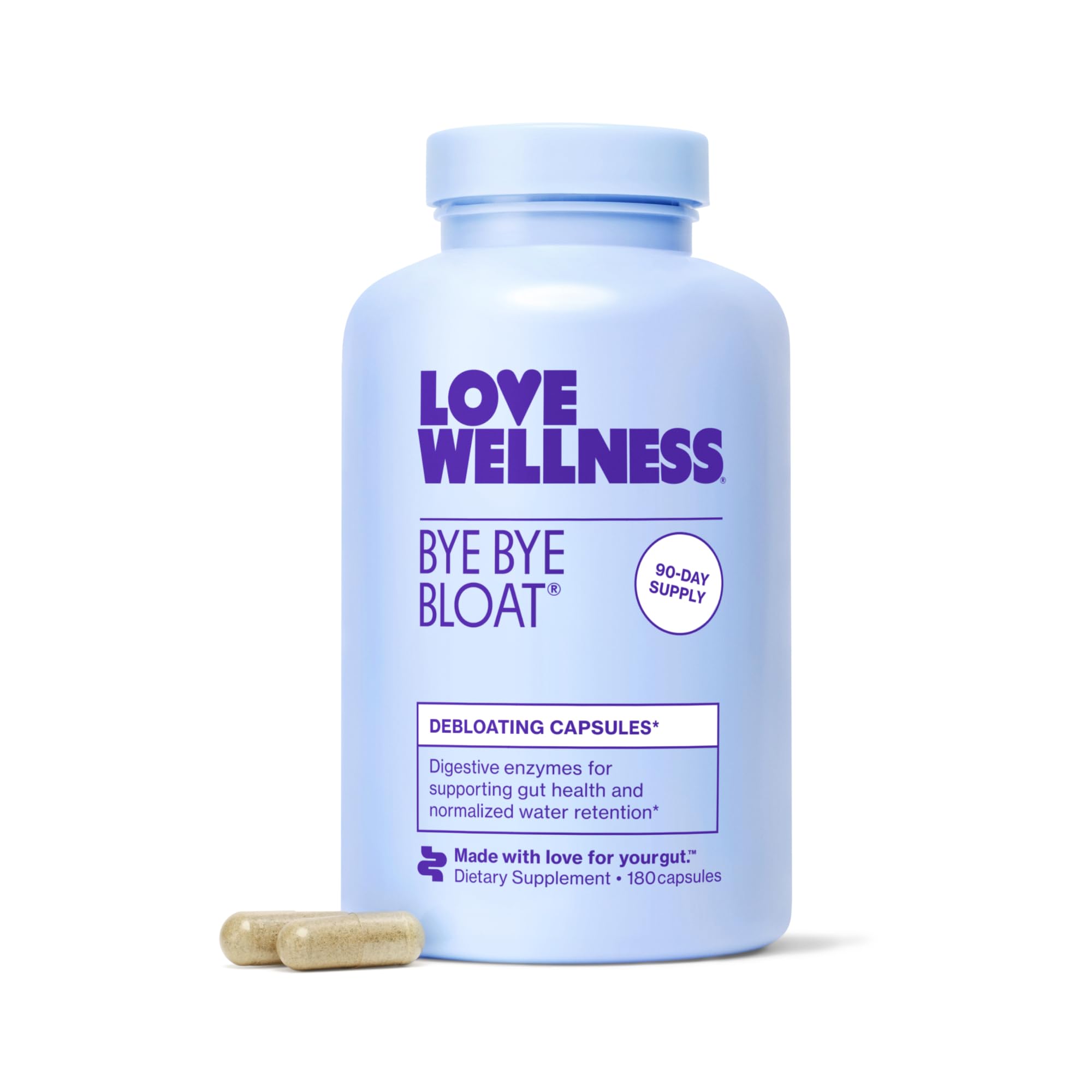 Love Wellness botella frontal mostrando la etiqueta y beneficio digestivo