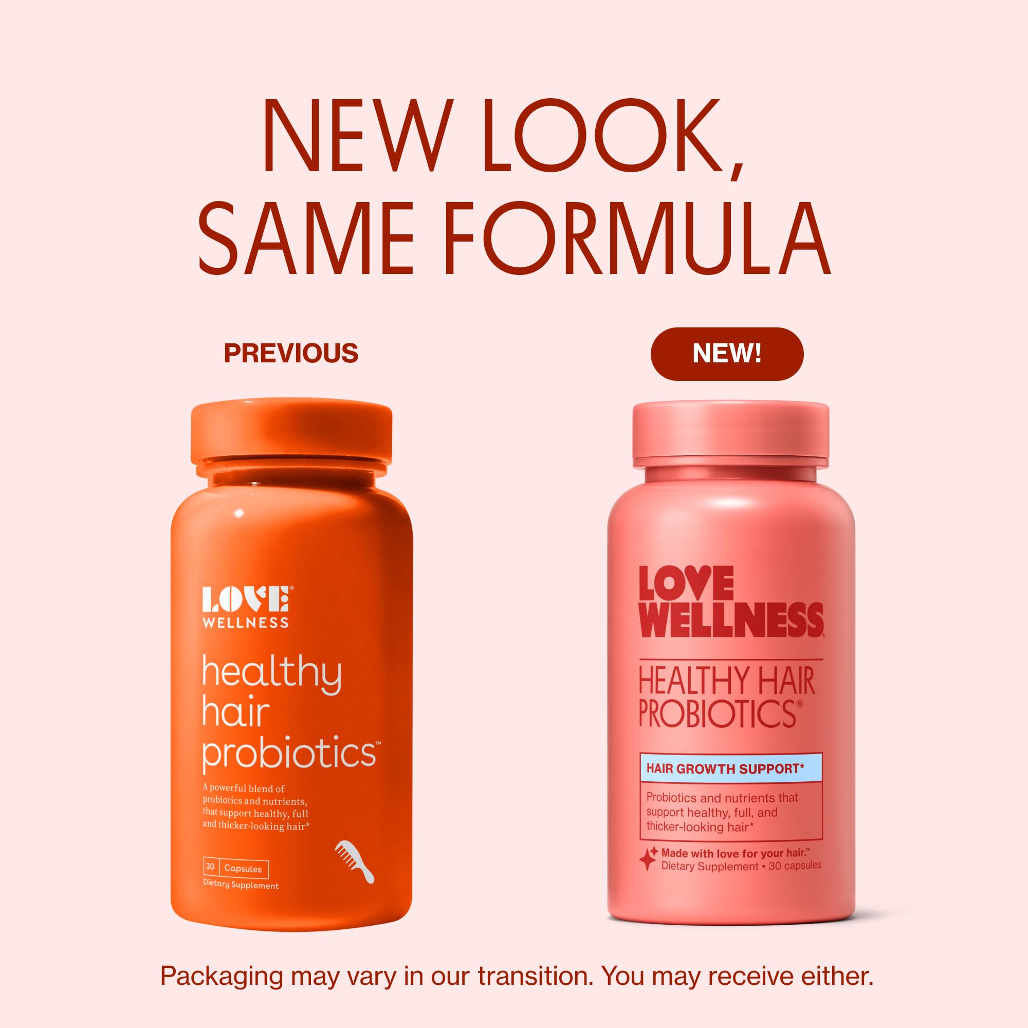 Love Wellness primer plano de una cápsula visible su textura y tamaño