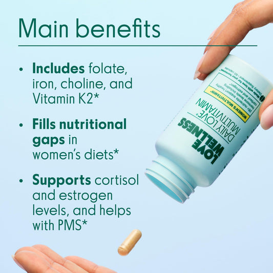 Love Wellness cápsulas en mano para visualizar tamaño y facilidad