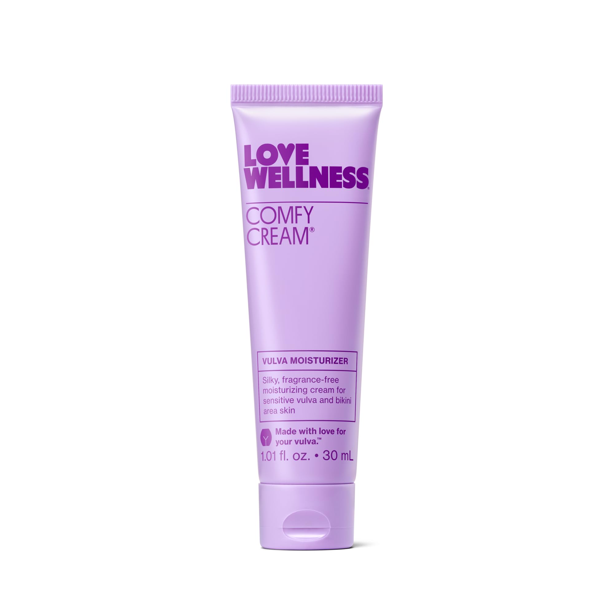 Love Wellness Comfy Cream vista frontal del envase, alivio inmediato para piel sensible