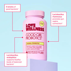 Love Wellness etiqueta con lista de cepas e ingredientes trazables