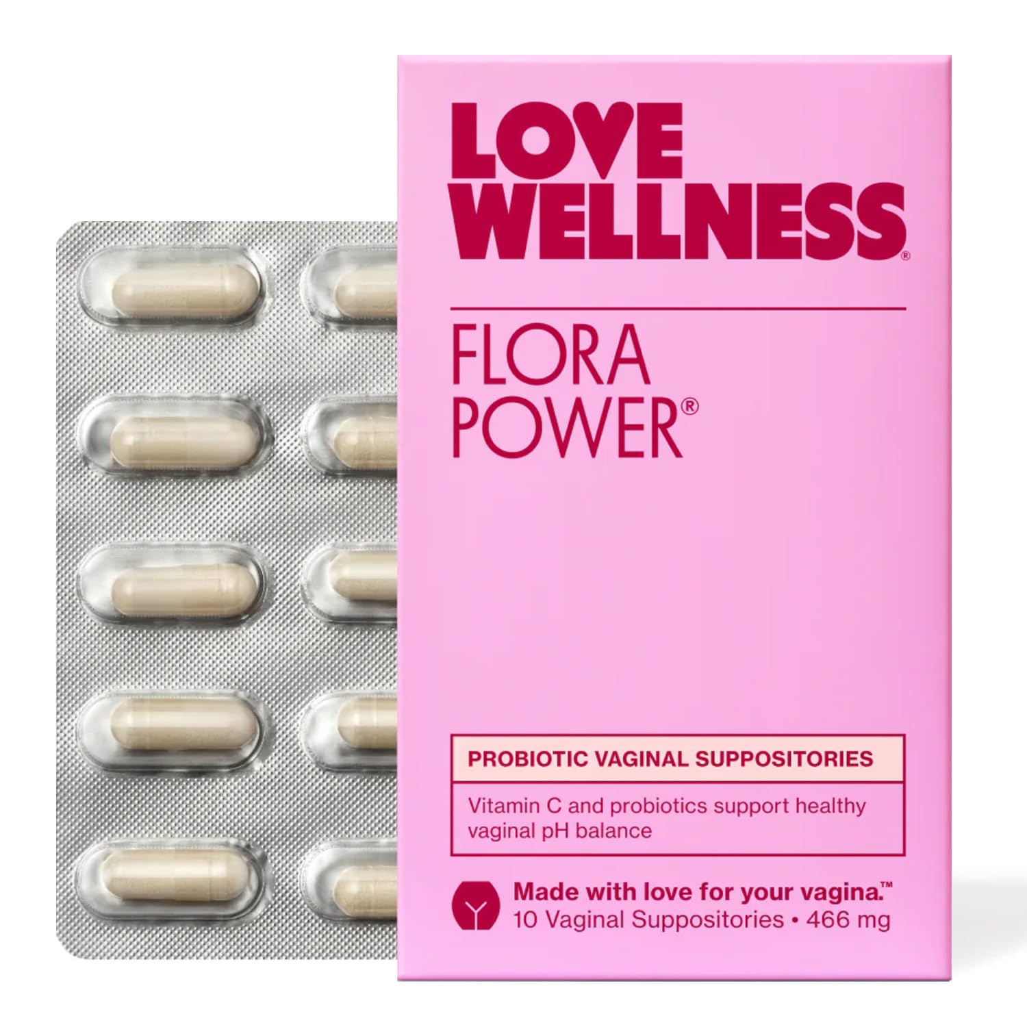 Love Wellness envase frontal mostrando 10 supositorios y beneficio práctico
