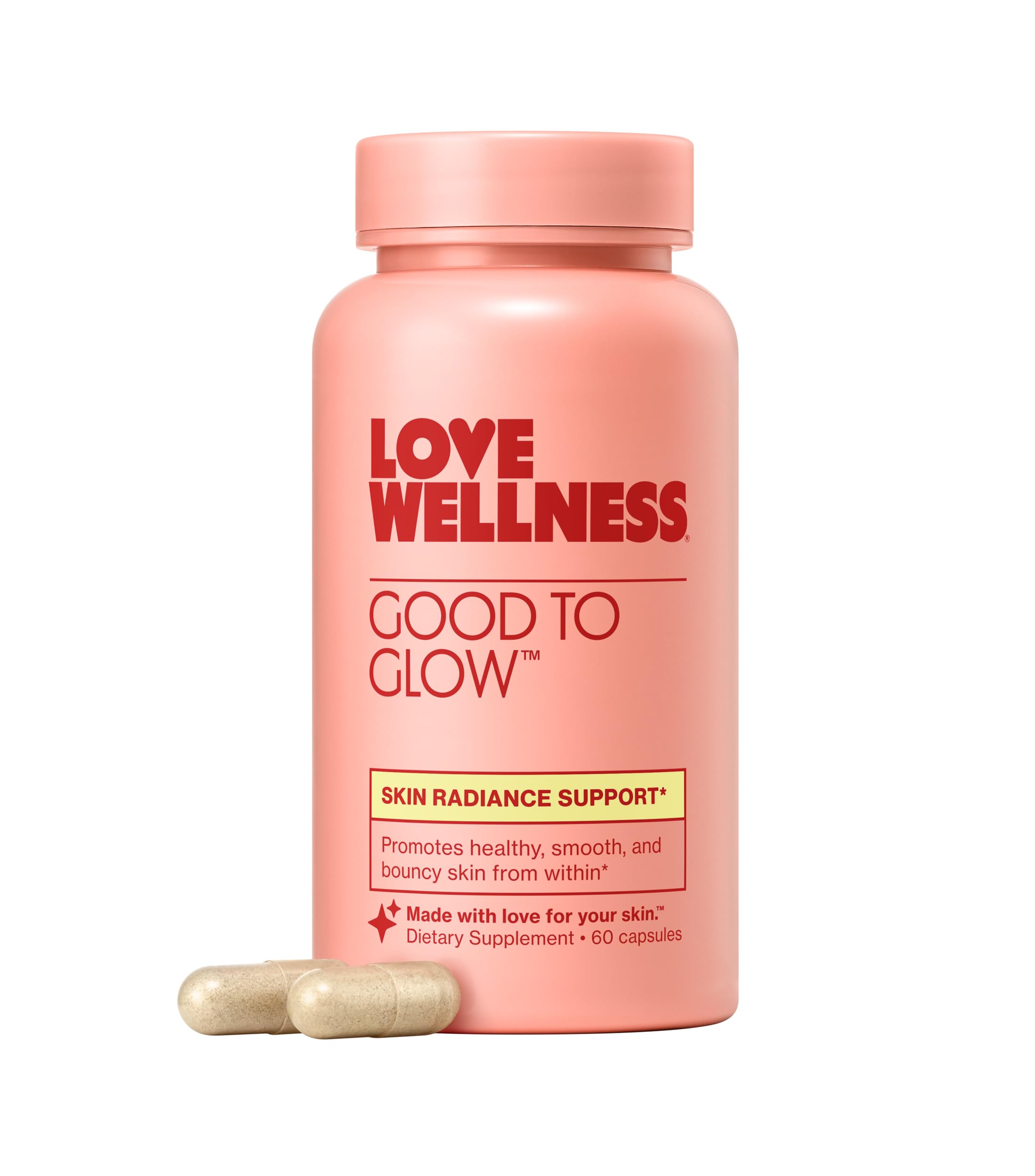 Love Wellness frasco delantero mostrando etiqueta y beneficios visibles