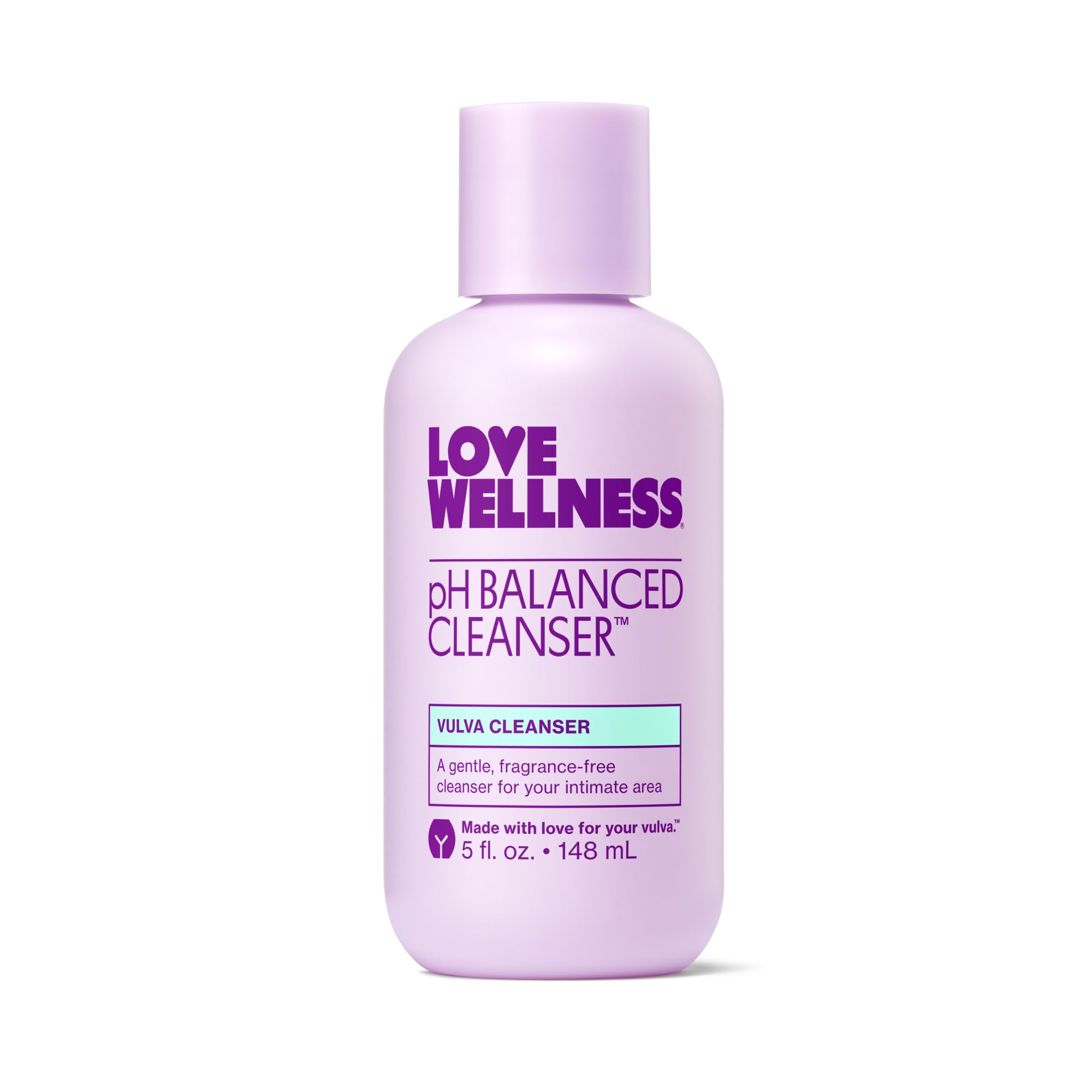 Love Wellness frasco frente mostrando etiqueta clara y beneficio de higiene suave