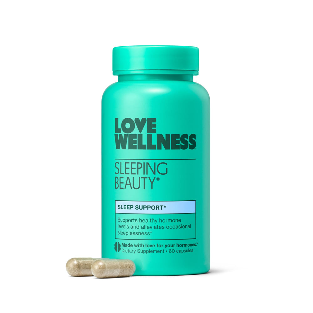 Love Wellness empaque frontal mostrando beneficios y conteo de cápsulas