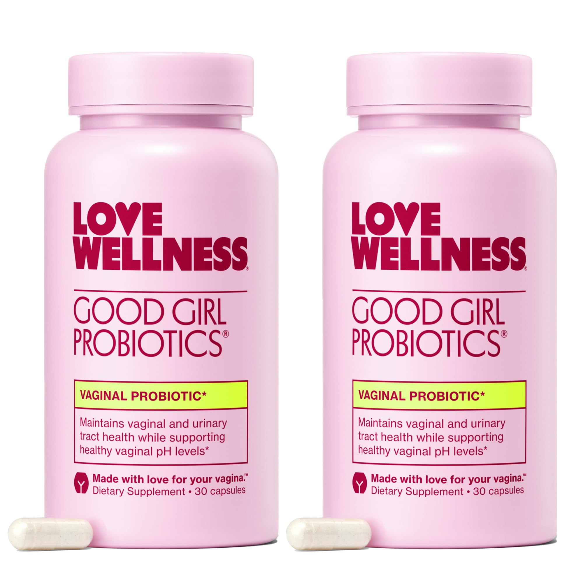Love Wellness frente del envase mostrando la marca y beneficio de equilibrio íntimo