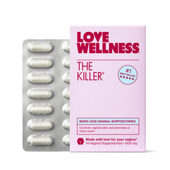 Love Wellness The Killer frente del empaque mostrando marca y conteo, aporta confianza