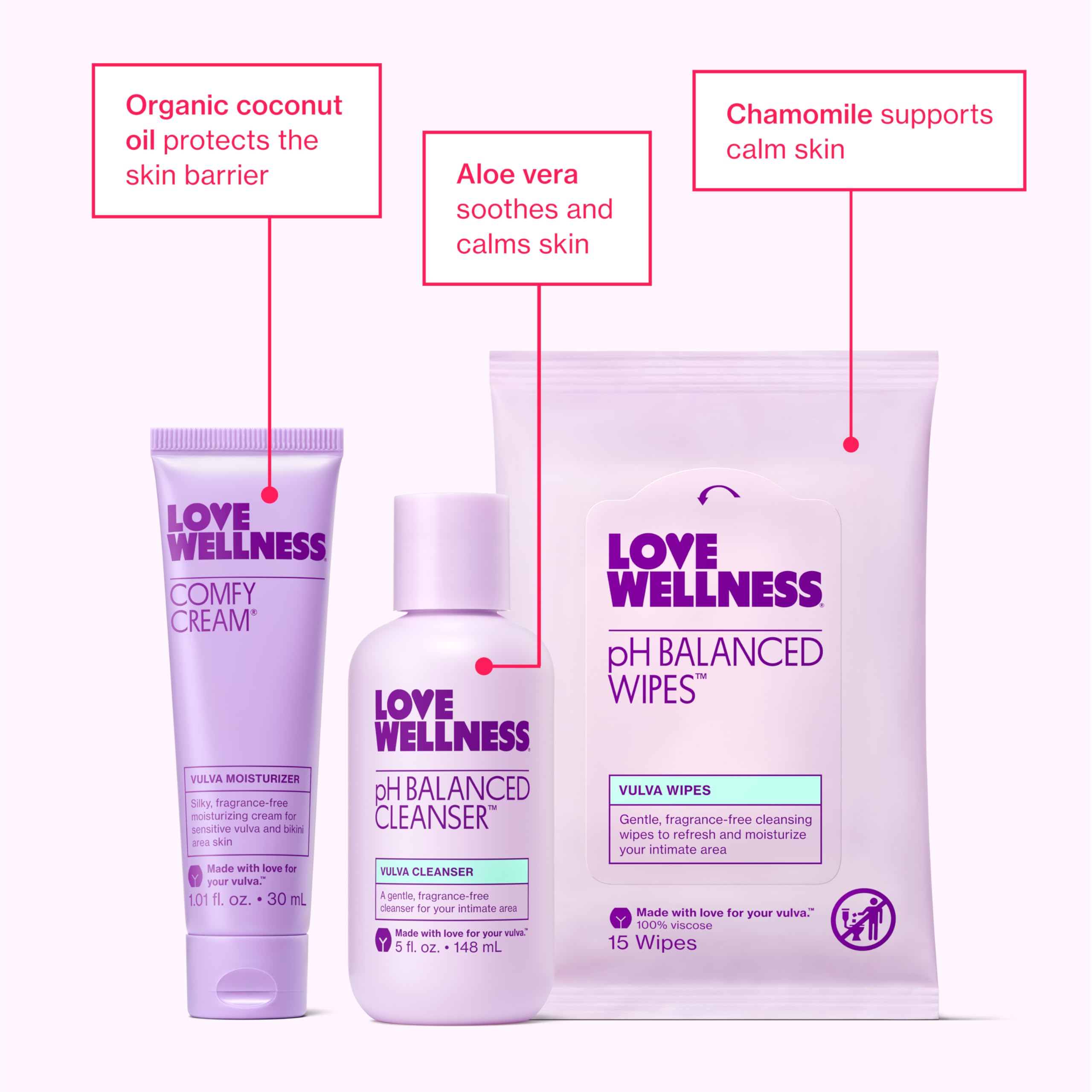 Love Wellness toallitas pH abiertas, limpiadoras prácticas para viajes