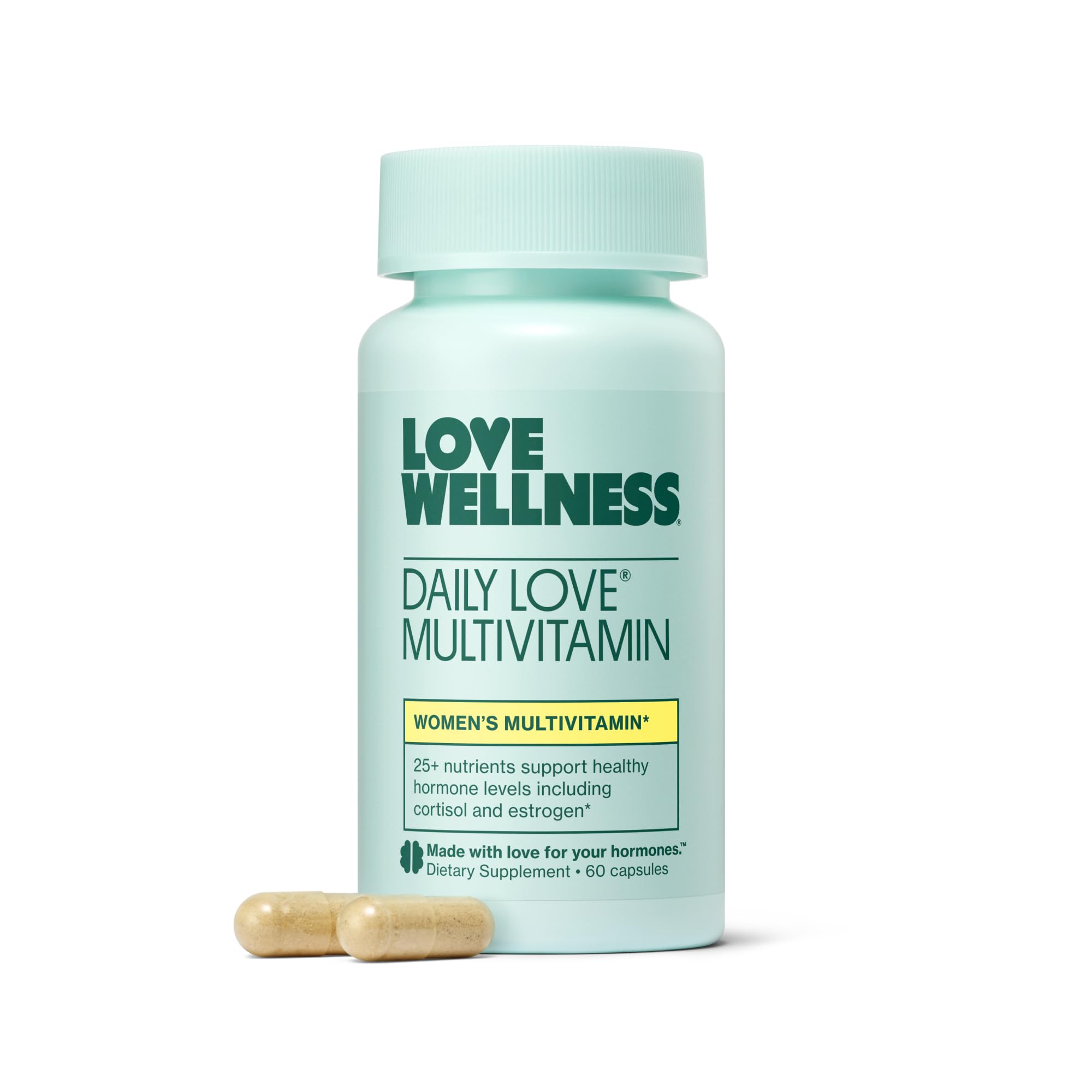Love Wellness frasco frontal mostrando etiqueta y dosis para confianza