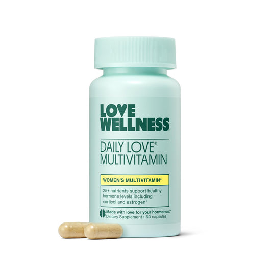 Love Wellness frasco frontal mostrando etiqueta y dosis para confianza