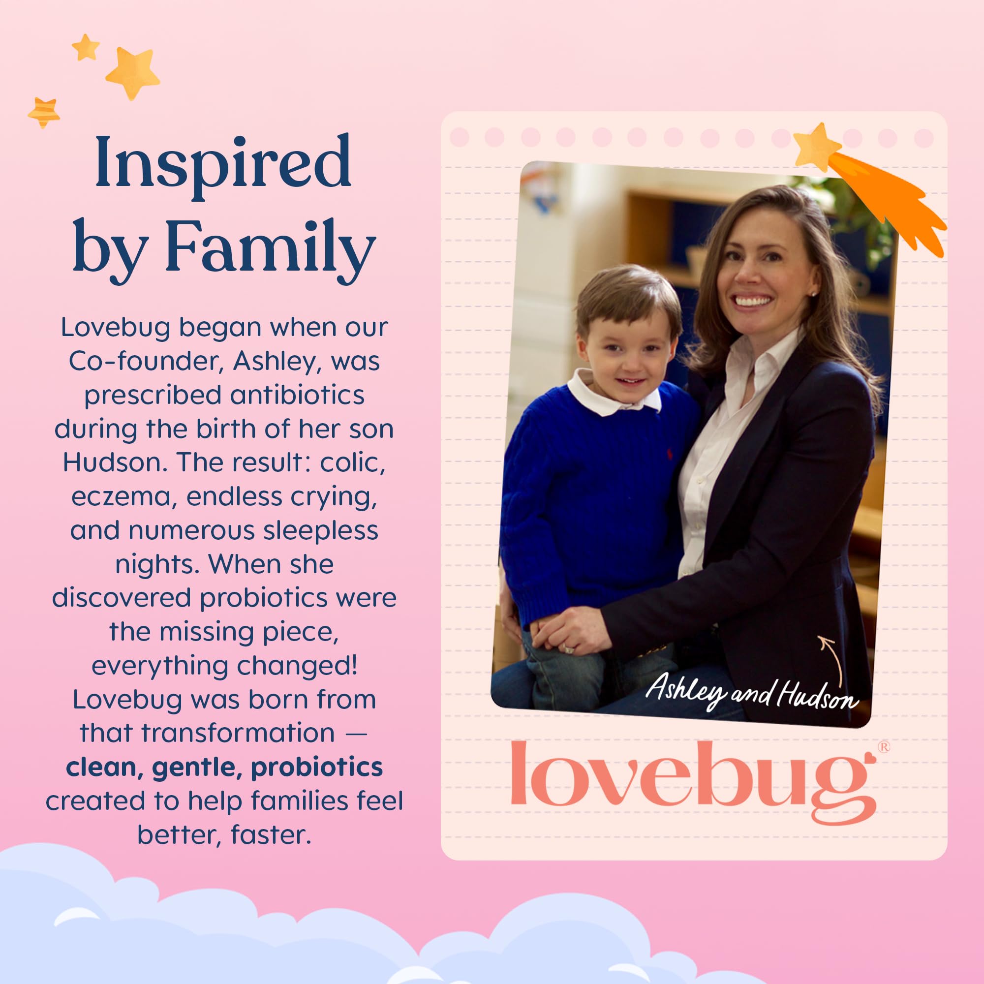 LOVEBUG comparación de tamaño del sobre junto a juguete infantil para escala