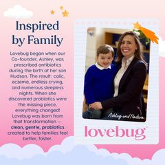 LOVEBUG etiqueta con ingredientes y certificación orgánica visible