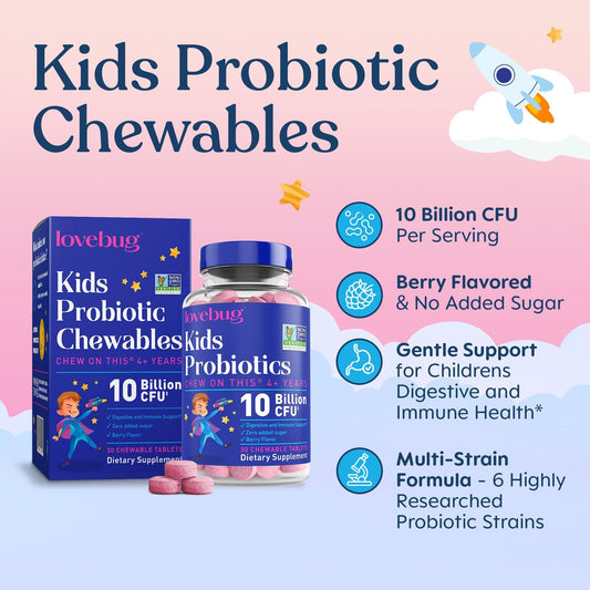 LOVEBUG tabletas masticables sabor berry para fácil administración diaria