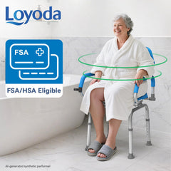 Loyoda en uso en ducha demostrando transferencia segura