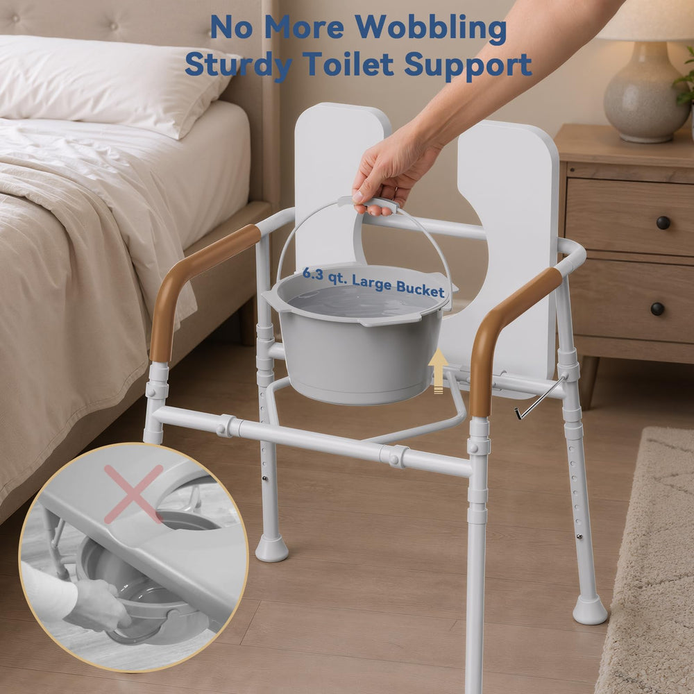 Loyoda commode en uso junto a cama facilita cuidado nocturno
