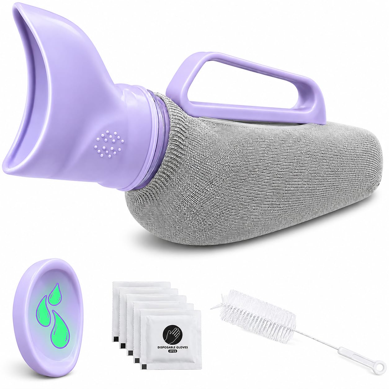 Lsvaha orinal femenino frontal mostrando tapa luminosa y cuerpo de 40 oz para mayor comodidad