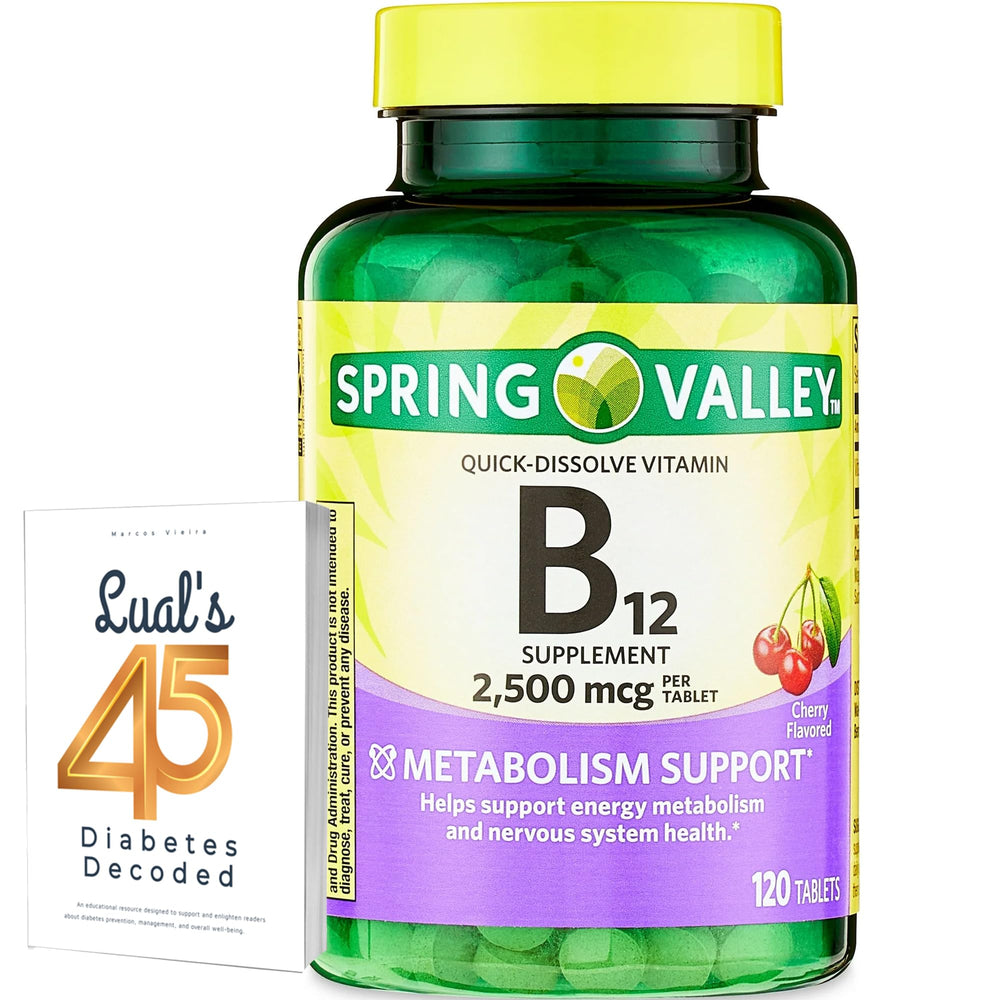 LUAL frasco frontal del suplemento B12 2500 mcg mostrando etiqueta clara y beneficios