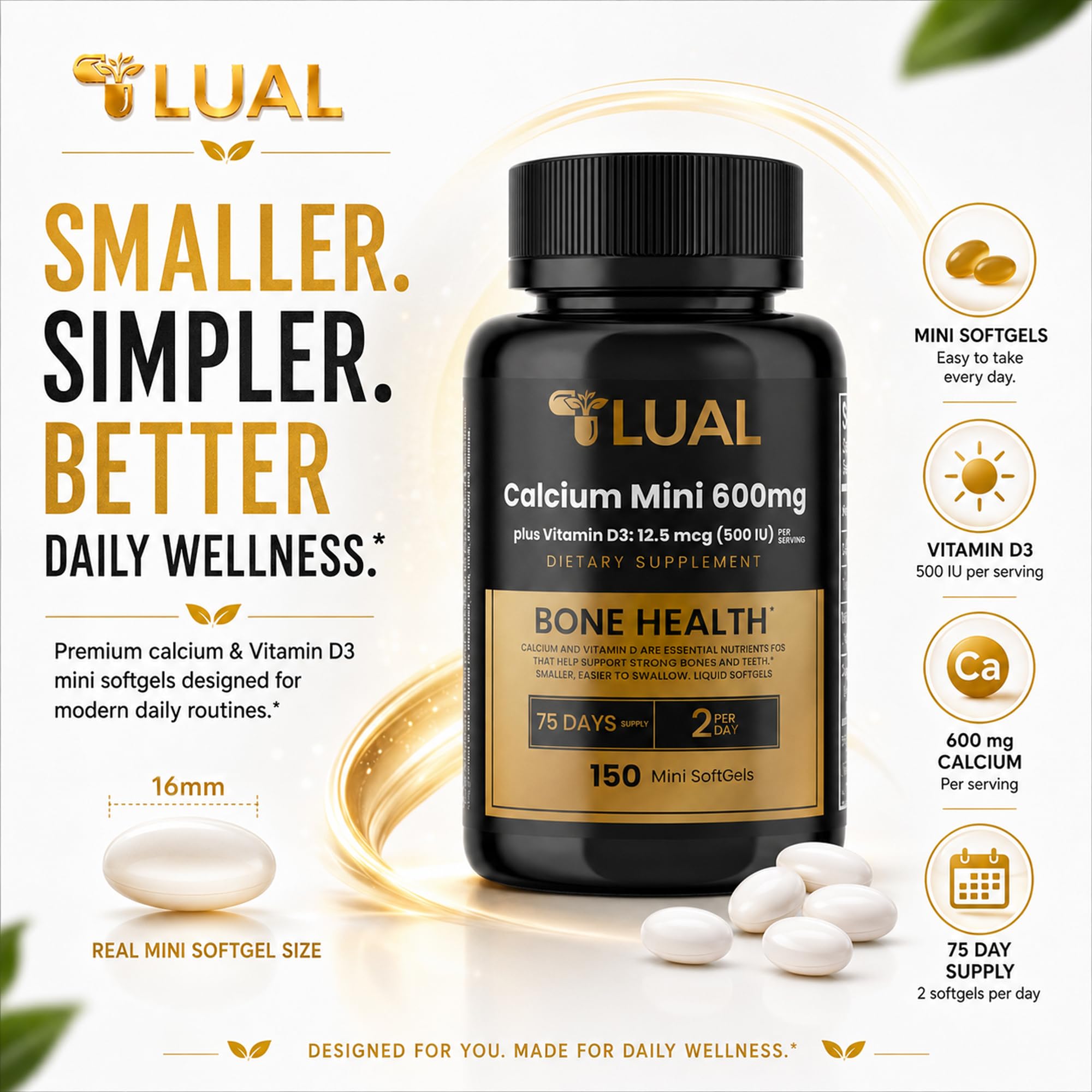LUAL primer plano de softgel que resalta textura suave y fácil ingesta