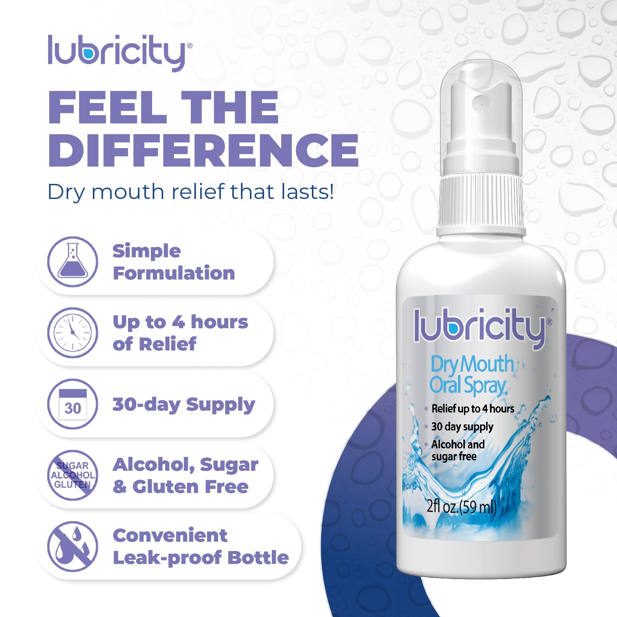 Lubricity spray en uso dentro de la boca para alivio inmediato de sequedad