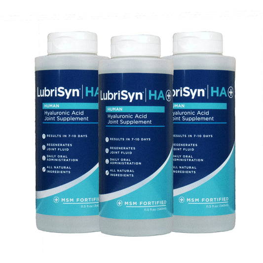 LubriSynHA bottle pour showing easy daily joint support and hydration