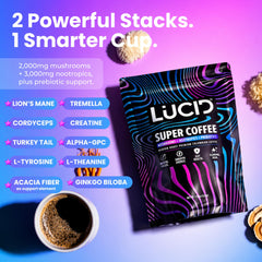 Lucid taza preparada en mesa, sabor equilibrado y bajo en cafeína