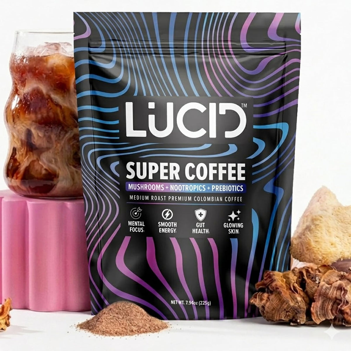 Lucid frente del empaque mostrando la marca y beneficios claros