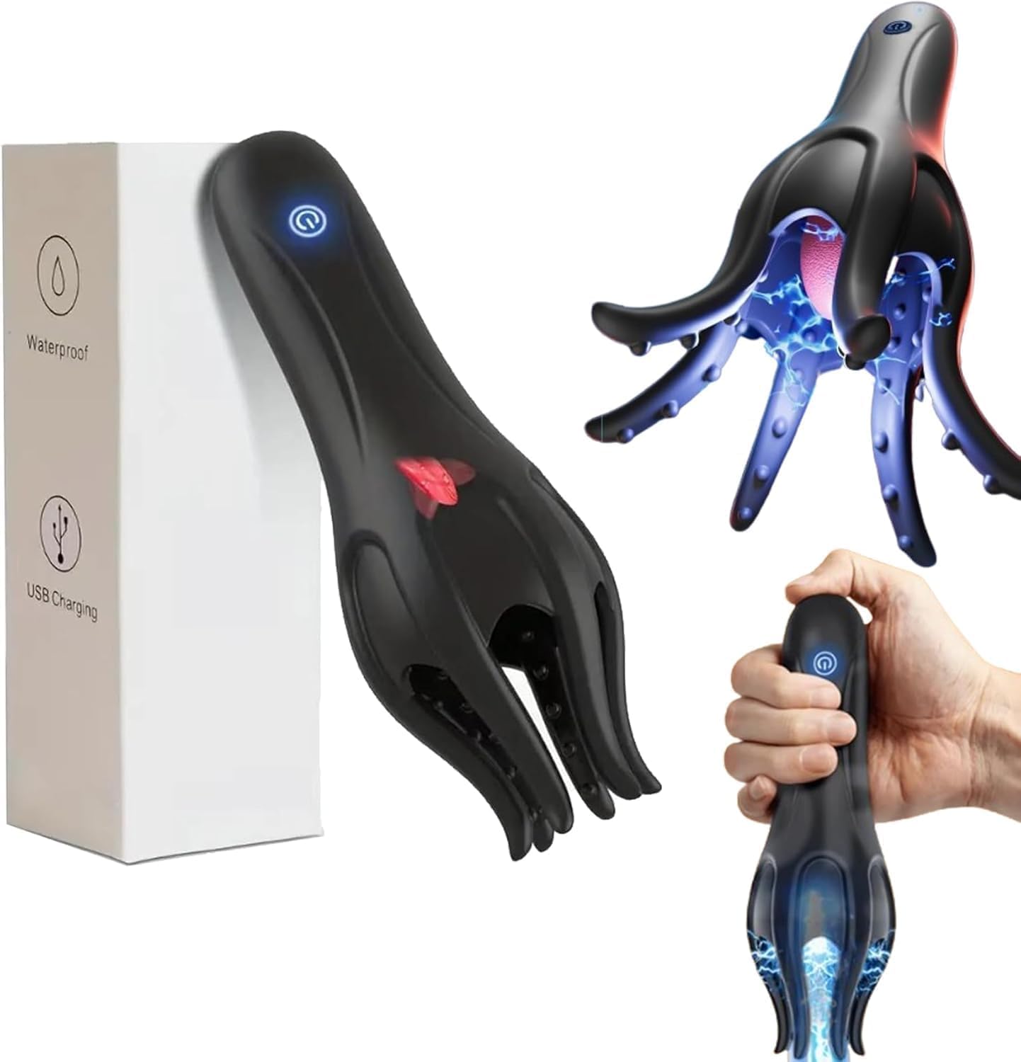 Luckyrao vista frontal del masajeador mostrando diseño ergonómico y portabilidad