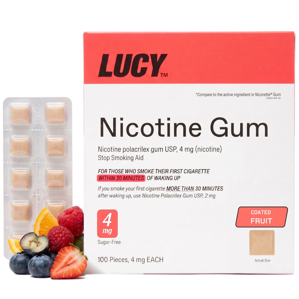 LUCY chicle en empaque frontal mostrando 100 piezas y beneficio de suministro prolongado