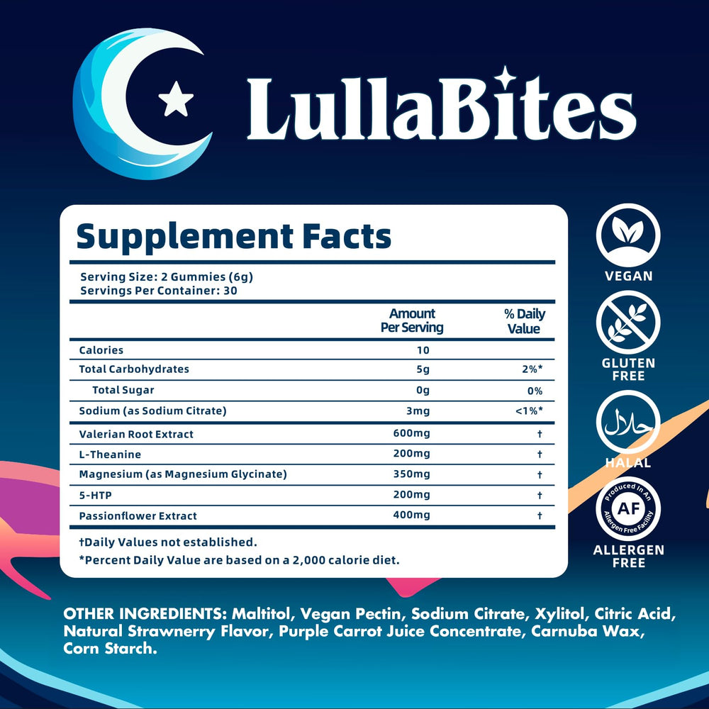 LullaBites etiqueta con lista de ingredientes y valores