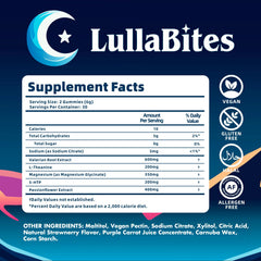 LullaBites etiqueta con lista de ingredientes y valores
