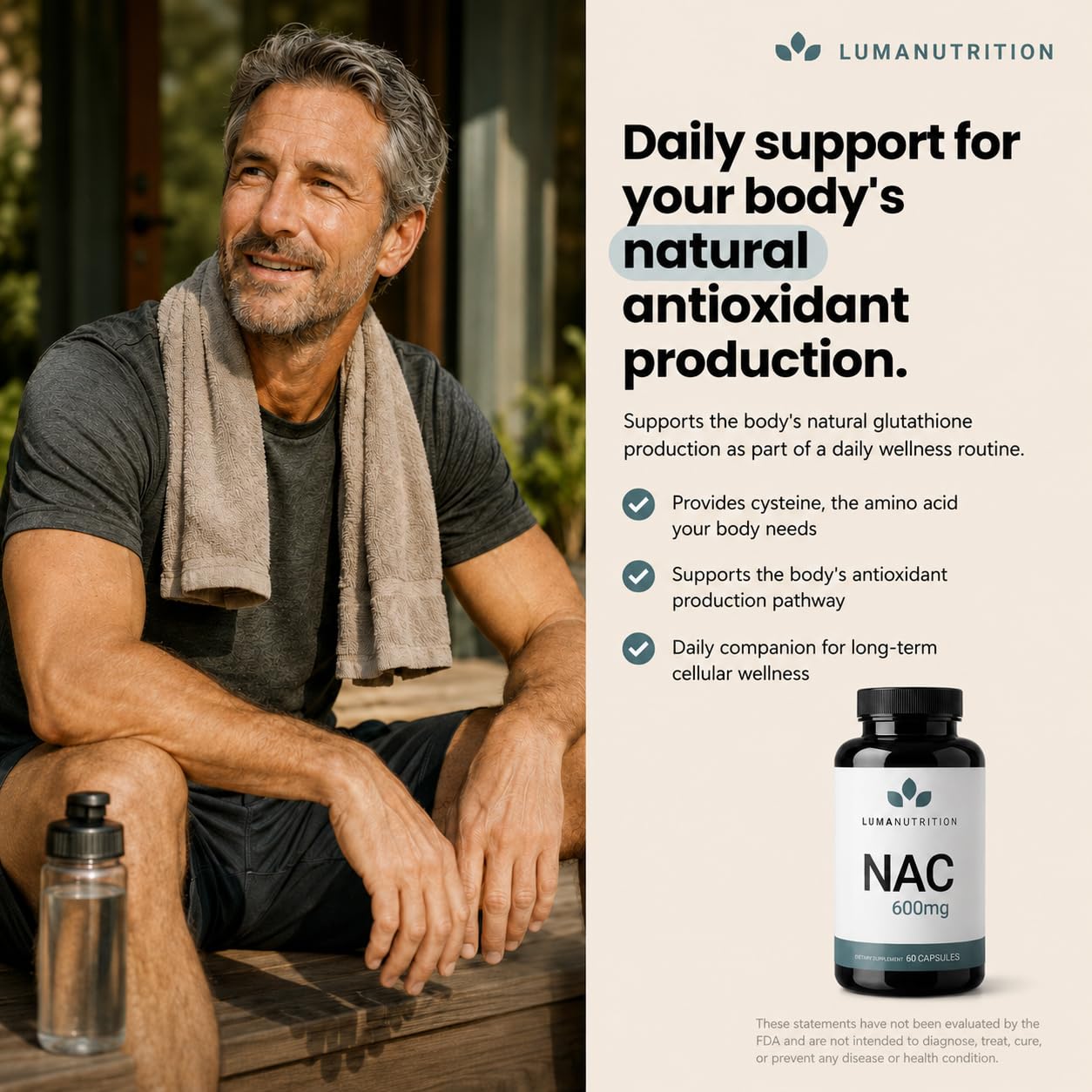 Luma Nutrition cápsula en mano para comparar tamaño y facilidad