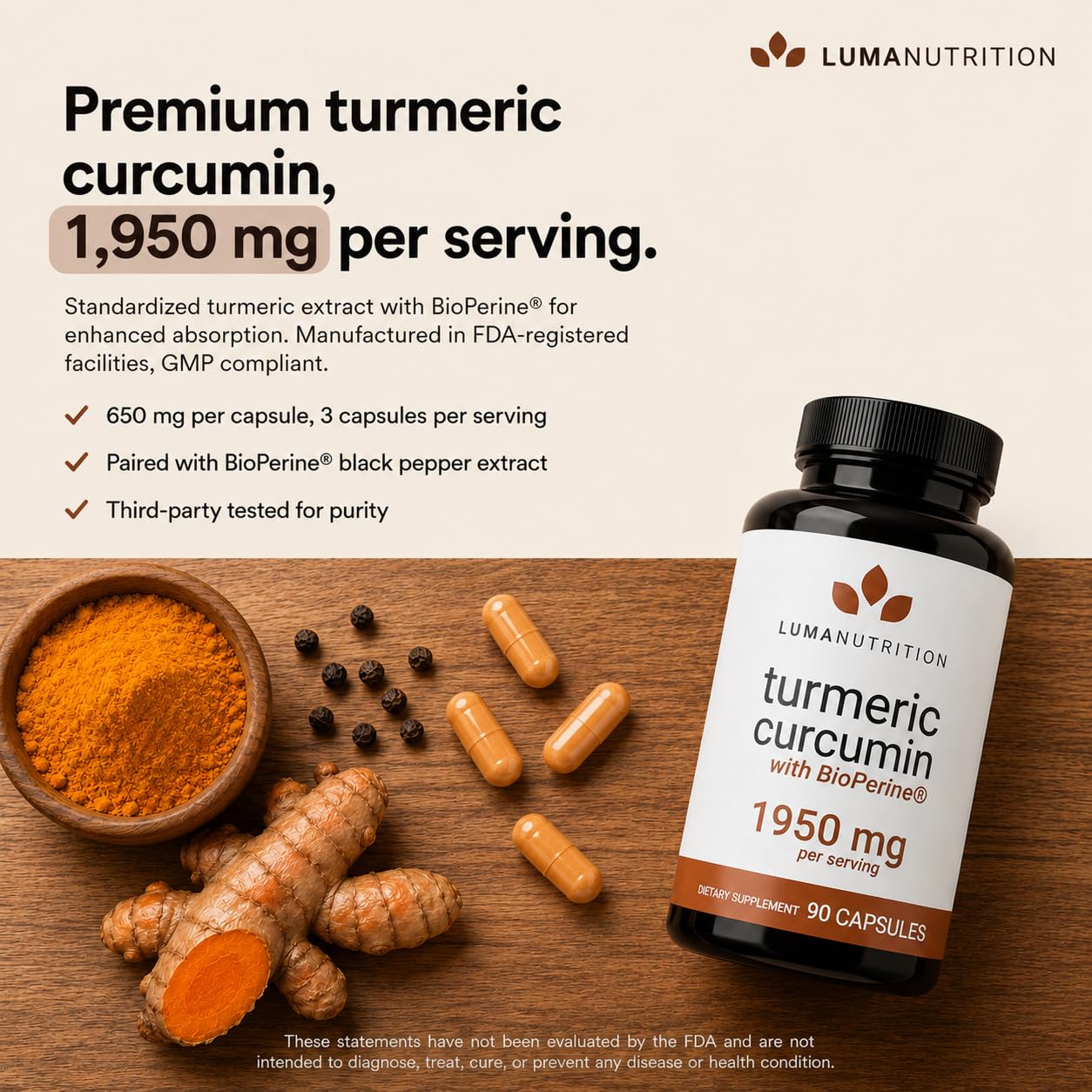 Cápsula Luma Nutrition en mano para comparar tamaño y facilitar la toma