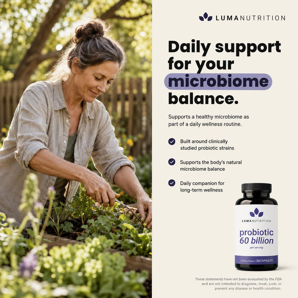 Luma Nutrition etiqueta con lista de cepas e ingredientes para confianza informada