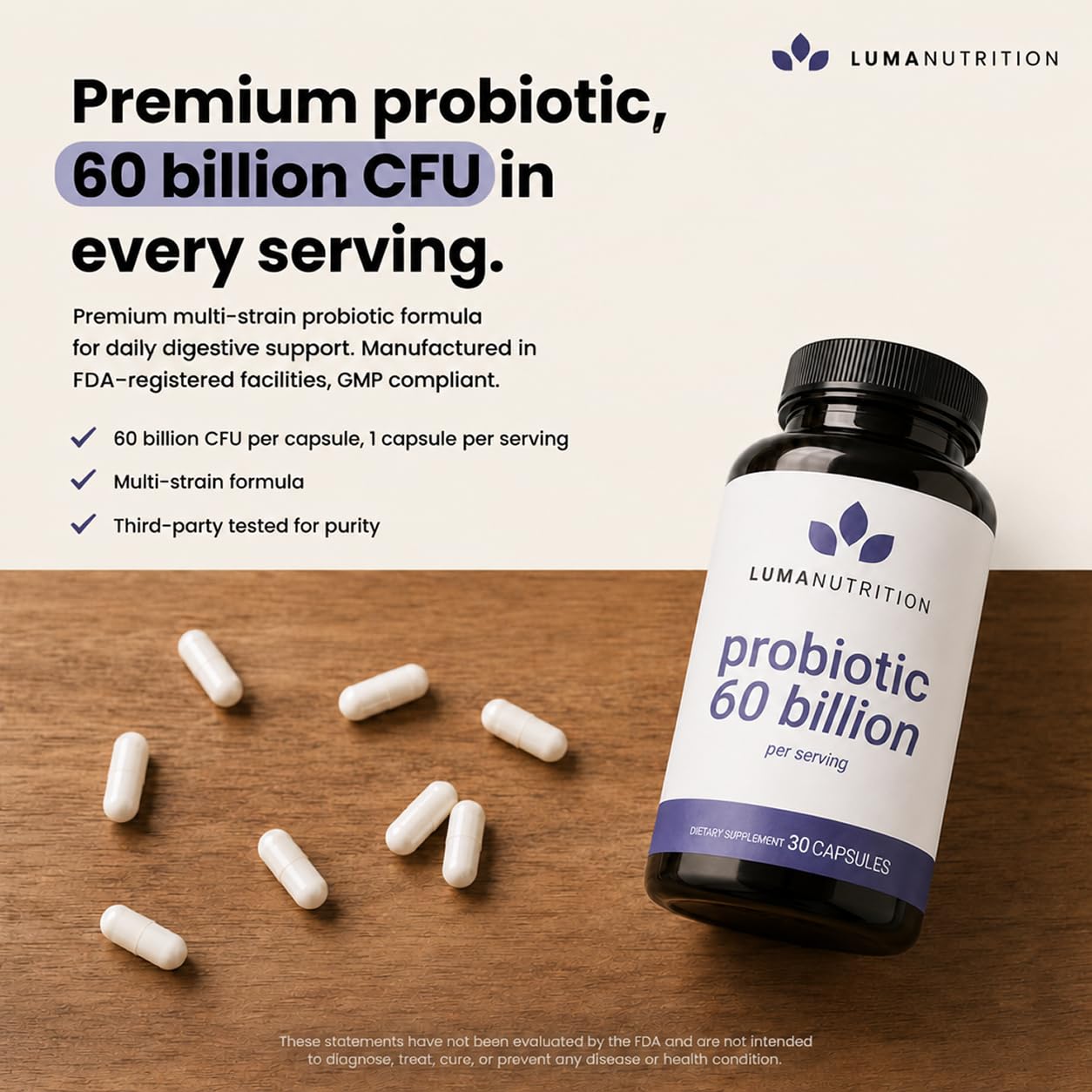 Luma Nutrition persona abriendo frasco y tomando cápsula para apoyo digestivo