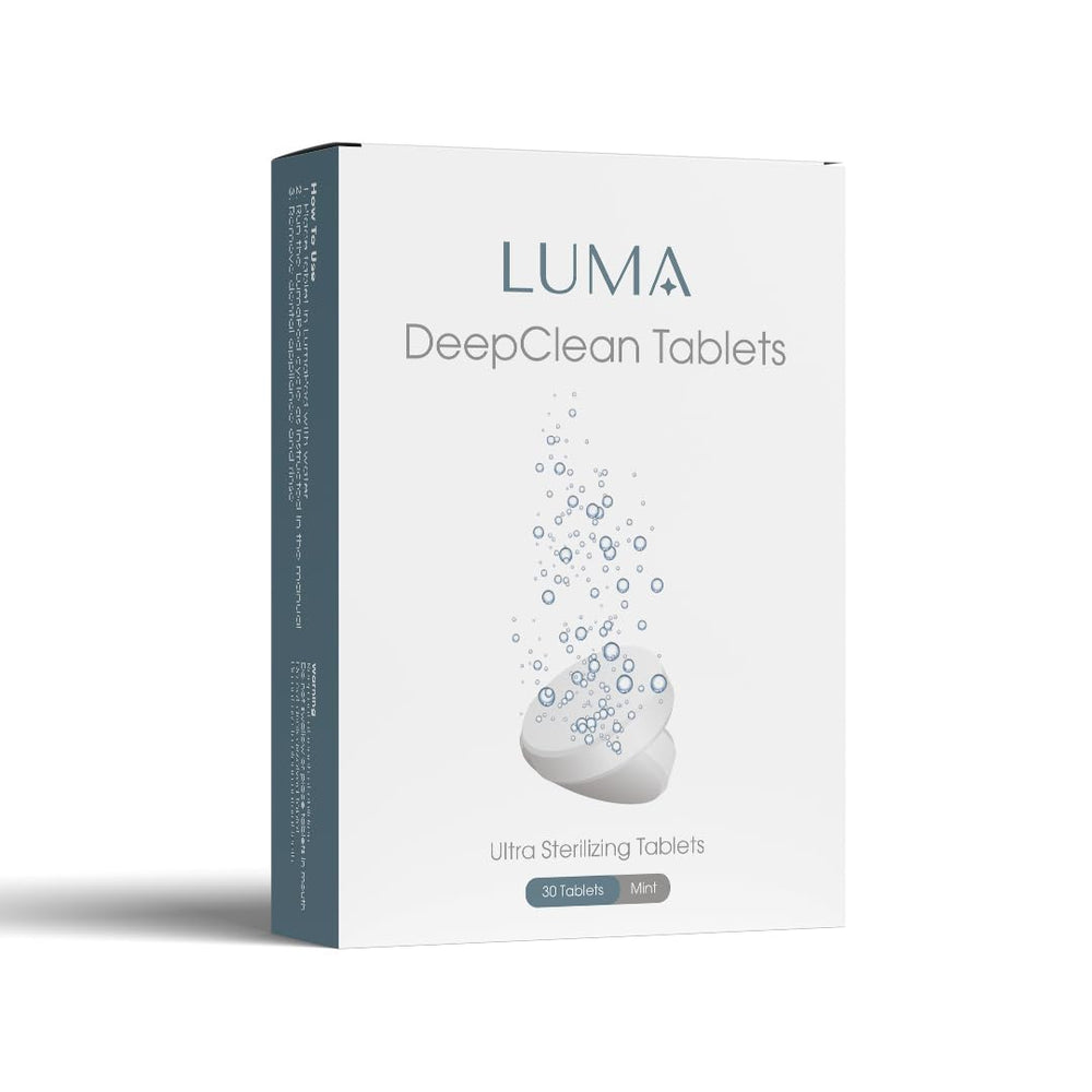 LumaPod empaque frontal mostrando 30 pastillas y beneficio de limpieza profunda